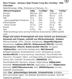 Barre croustillante protéinée Snickers HI (12 x 55 g) - Chocolat au lait