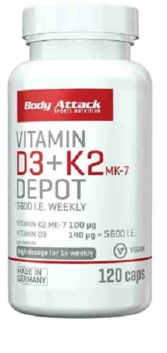 Body Attack Vitamine D3+K2 120 gélules