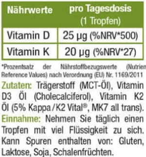 Gouttes de vitamine D3 + K2 Sinob 10 ml